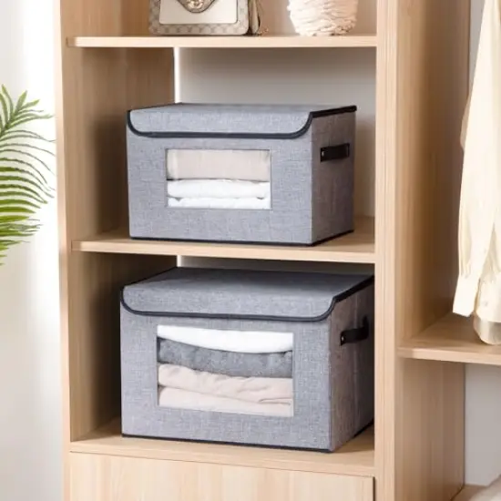 Fabric Storage boxes,Storage Baskets for Shelves with Lids, Fabric Storage Bins with Handles, Decorative Linen Closet Organizers Boxes,Small, Gray, 1-Pack {4}