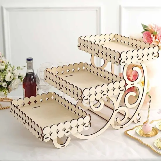 22 in Natural 3 Tier Laser Cut Rectangle Wooden Cupcake Dessert Stand {5}