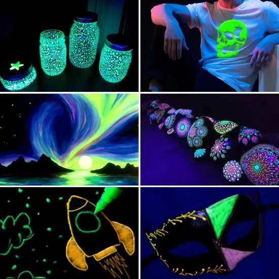 6 Pieces Fabric Paints, Glow in the Dark Paint -6 Colors x 30ml Long-Lasting Luminous Glow Acrylic Paint for T-Shirt, Canvas, Art Supplies, DIY Decoration {2}
