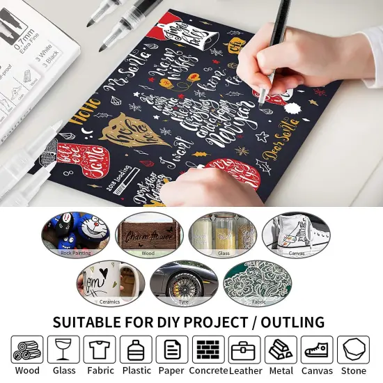 Acrylic Paint Pens, Acrylic Paint Marker for Rock, Wood, Glass, Egg, Shoe,Metal and Ceramic, Fabric, 0.7mm Fine Point Paint Pens, Water Based Art decorating kit (white & Black) {4}