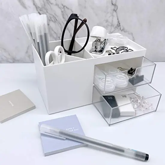 Desk Organizer, Desk Organizers and Accessories, Desk Storage Box, Vanity Organizer, Cosmetic Storage Organizer, Makeup Organizer, Mini Desk Storage for Office Supplies, White {5}