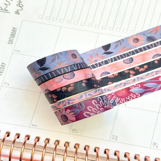 Periwinkle Pink Navy Coral Floral Modern Flowers Washi Tape Set February 2024 - W101 {4}