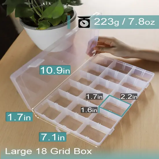 Tackle Box Organizer Plastic Organizer Boxes Large 18 Grids Compartment box with Dividers Clear Containers Jewelry Beads Storage {1}