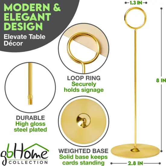 12 Pack, 8 Inches, Gold Place Card Holders, Picture Holders for Tables, Table Card Holders for Wedding Table Numbers, Table Number Stands, Table Sign Holders {1}