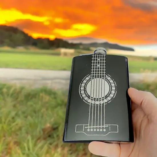 8oz BLACK Acoustic Guitar Flask {3}