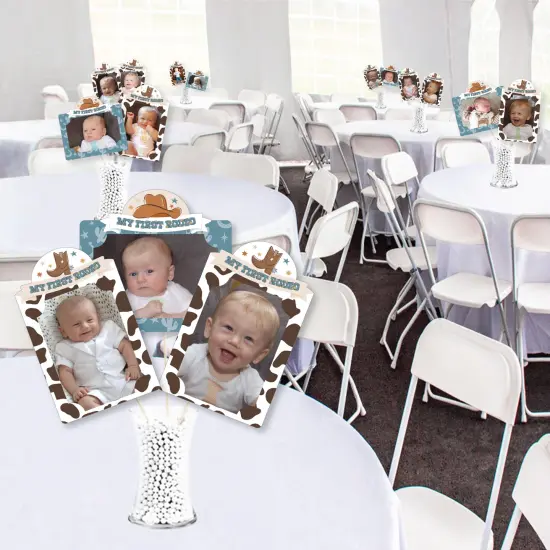 Big Dot of Happiness My First Rodeo - Little Cowboy 1st Birthday Party Picture Centerpiece Sticks - Photo Table Toppers - 15 Pieces {4}