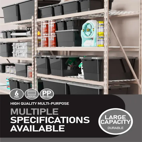 WYT Plastic Storage Bins with Lids and Latch, 6-Pack Small Stackable Plastic Organizing Box with Buckle and Handle, 3.5 Quart Durable Nestable Totes Containers (Black/Grey) {2}