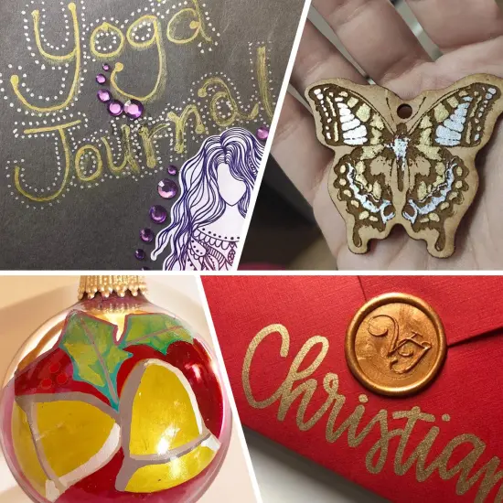 6 Pieces Paint Pen Gold Silver Metallic Permanent Acrylic Markers Set for Fabric Glass Rock Wooden Ceramic Leather Tire Painting, 0.7mm Extra Fine Tip (3pcs Gold+3pcs Silver) {4}