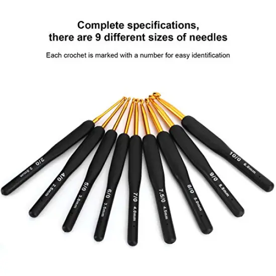 9 Pieces Crochet Hook Set 2.0mm - 6.0mm Knitting & Crochet Supplies with Ergonomic Handle Crochet Hooks Kit for Arthritic Hands Sweater Sewing Thread Black Handle Craft Accessories Knitting Tools {6}