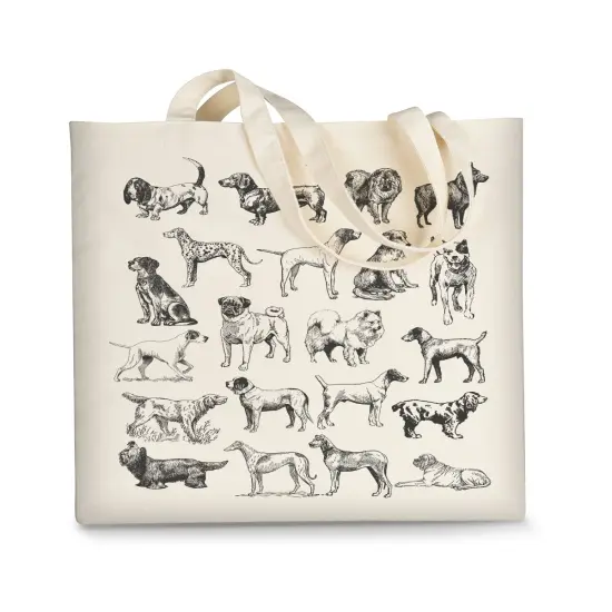 1 Pack Canvas Tote Bag Aesthetic for Women, Cute Trendy Dog Hand Drawn Reusable Cloth Cotton Bags with Handle for Grocery College Shopping Beach {3}