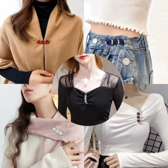 5 Pieces Pearl Brooch Pins for Women Fashion, Brooch Pins for Crafts, Sweater Shawl Clip Double Gold Brooch Pins for Women，Waist Pants Extender Safety Pins (Mixed color) {6}