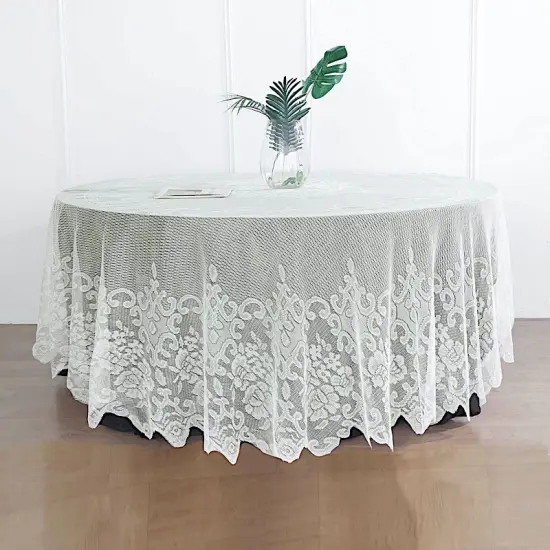 Premium 108" Ivory Lace Round Tablecloth {3}