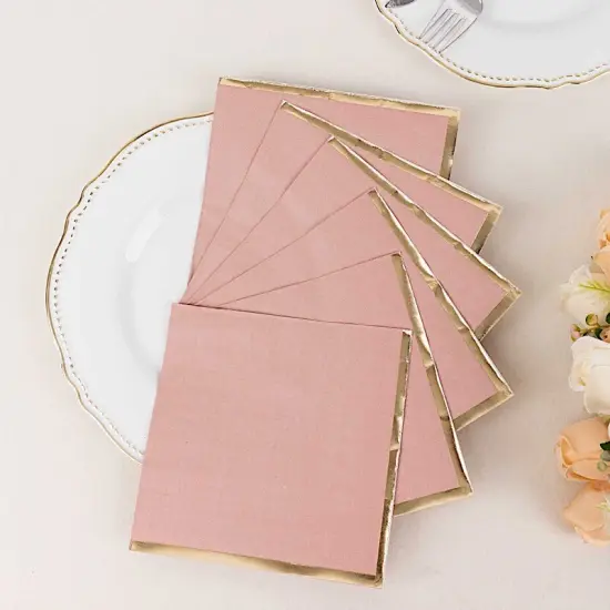 50 Pastel Gold Trim 2 Ply Paper Napkins for Events Dusty rose {2}