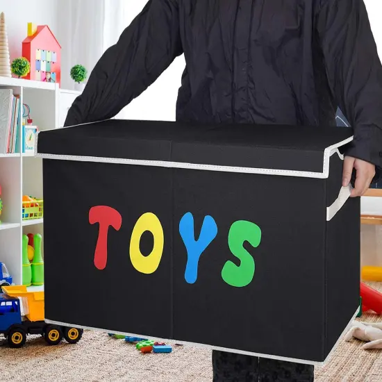 Toy Box Chest, Collapsible Sturdy Storage Bins with Lids, Extra Large Kids Toy Storage Organizer Boxes Bins Baskets for Kids, Boys, Girls, Nursery Room, Playroom, Closet (BLACK) {3}