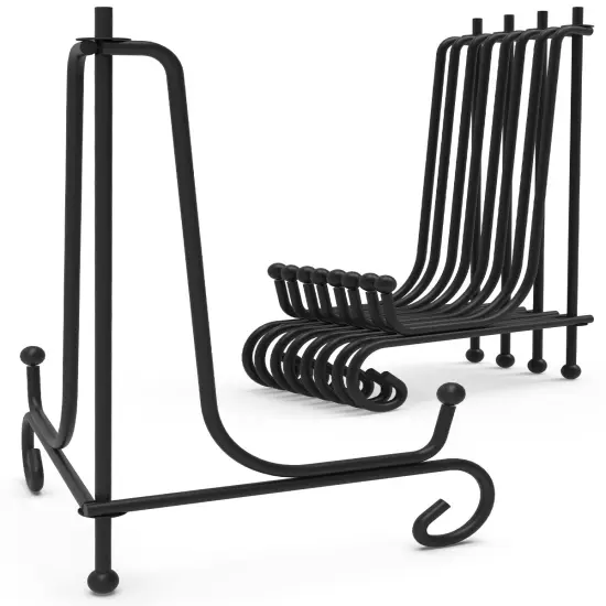 Lzerking Iron Display Stand 5 Packs, 4 Inches Plate Stand Picture Stand Photo Stand for Display, Black Foldable Easel Stand Holder for Photo Frame, Artwork, Collection, Decorative Plate, Book, Office {1}