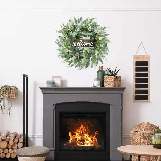 20" Eucalyptus Welcome Wreath: White Berries for Front Door & Farmhouse Decor {3}