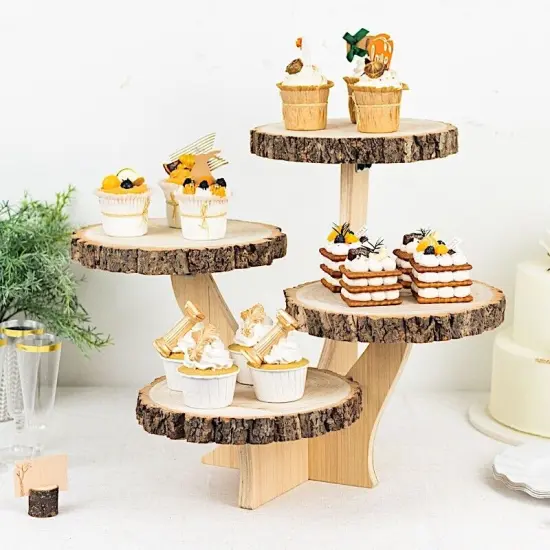 15 in Brown 4 Tier Round Natural Wood Cupcake Dessert Stand {2}
