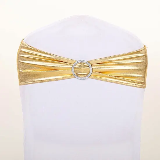 Metallic Spandex Chair Sashes Silver Round Buckles {1}