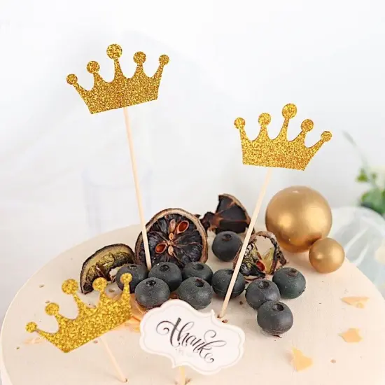 Royal Crown Cake Toppers - Gold Glittered 5" - Set of 24 {3}