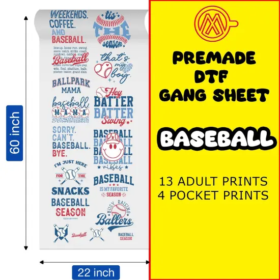 Baseball Direct-to-Film DTF Transfer Gang Sheets - 22x60 {1}