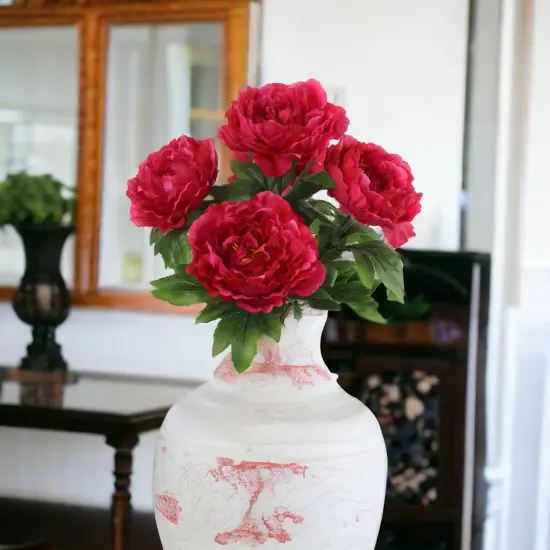 20" Burgundy Artificial Peony Bushes - 12-Pack, 5 Silk Flowers with Lush Foliage, Home D&eacute;cor - Ideal for Arrangements, Events - Rich Seasonal Charm, Floral Home by Artificial Flowers {3}