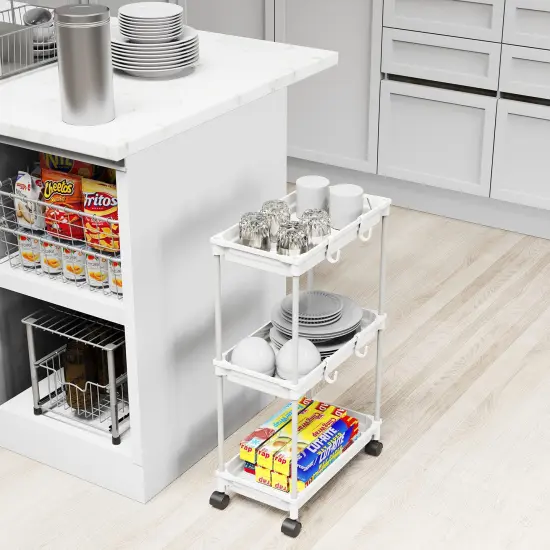 Standard 3-Tier Slim Rolling Storage Cart, White {6}