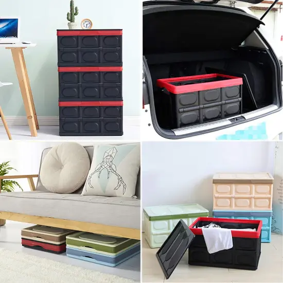 30 Liter Collapsible Storage Bin with Lid, Durable Plastic Folding Storage Crate, Stackable Storage Box Organizer Container for Keepsake Toy Photos Office Nursery Wardrobe Bookshelf etc. {4}