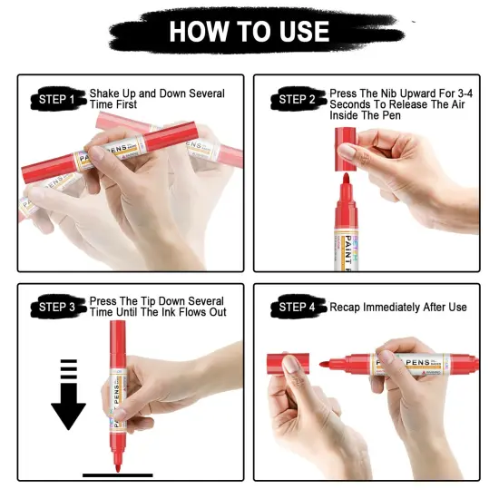 Betem Oil Based Paint Markers, Dual Tip Paint Pens(0.7mm & 3mm), Gold Silver Permanent Paint Marker Pen, Waterproof, Quick Dry, for Fabric, Rock Painting, Wood, Plastic, Metal, Canvas (2Red2Blue) {3}