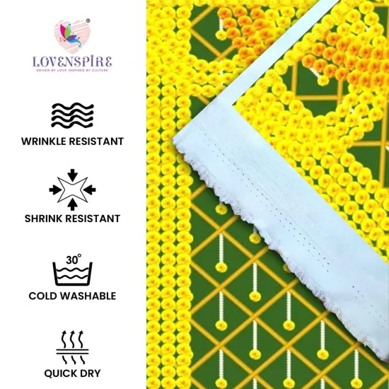 Marigold Backdrop Indian Traditional Cloth Backdrop 5x8 Feet Pooja Backdrop Indian Wall Art Photo Decor Banner Diwali Decor Wedding Backdrop Decorative Cloth Backdrop {3}