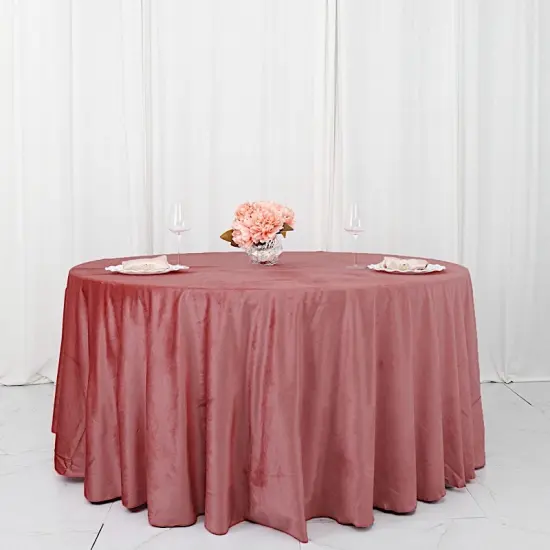 120-Inch Classic Round Premium Velvet Tablecloth Dusty rose {1}