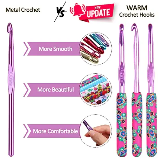 Warm Crochet Hooks Large, 10mm 9mm 8mm 7mm 6.5mm Large Crochet Hooks for Chunky Yarn Blanket Sweater Thick Wool, Big Crochet Kit for Arthritic Hands Knitting & Crochet Supplies {6}