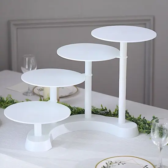 17" White 4 Tier Plastic CAKE STAND Pillar Design Cupcake Holder {1}