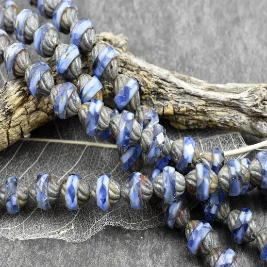 *15* 11x10mm Blended Cornflower Blue Picasso Turbine Beads {2}