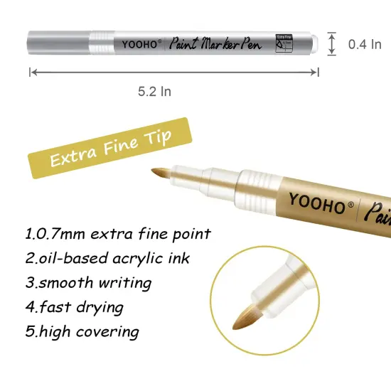 6 Pieces Paint Pen Gold Silver Metallic Permanent Acrylic Markers Set for Fabric Glass Rock Wooden Ceramic Leather Tire Painting, 0.7mm Extra Fine Tip (3pcs Gold+3pcs Silver) {5}