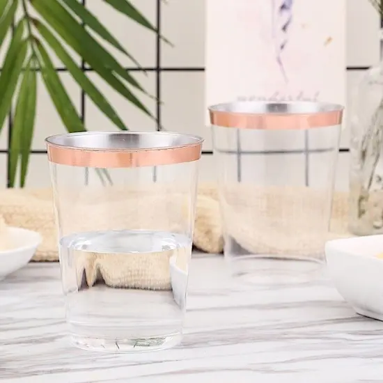 9 oz Clear Rose Gold Rim Plastic Disposable {4}