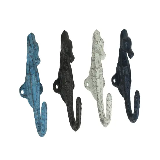 Set of 4 Cast Iron Seahorse Decorative Wall Hooks {1}