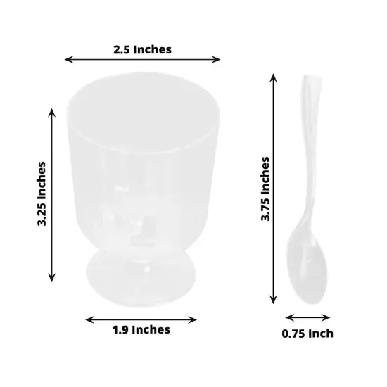24 Clear 5 oz Disposable Ribbed Round Plastic Dessert CUPS Spoon {2}