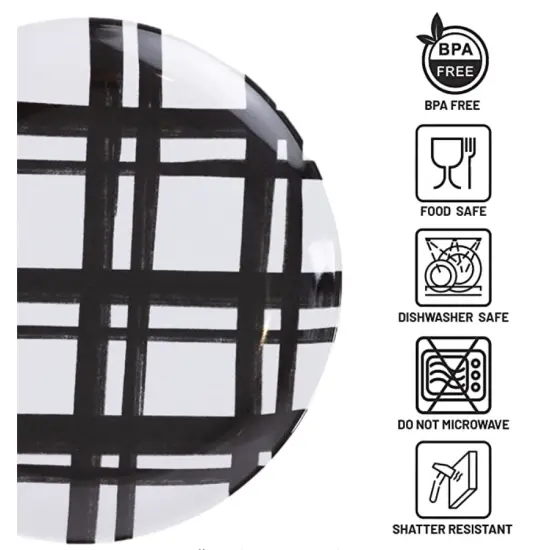 Black Plaid Melamine Plate Set &ndash; Reusable 6" Appetizer Plates (Set of 4), Durable, Stylish & Dishwasher Safe {4}