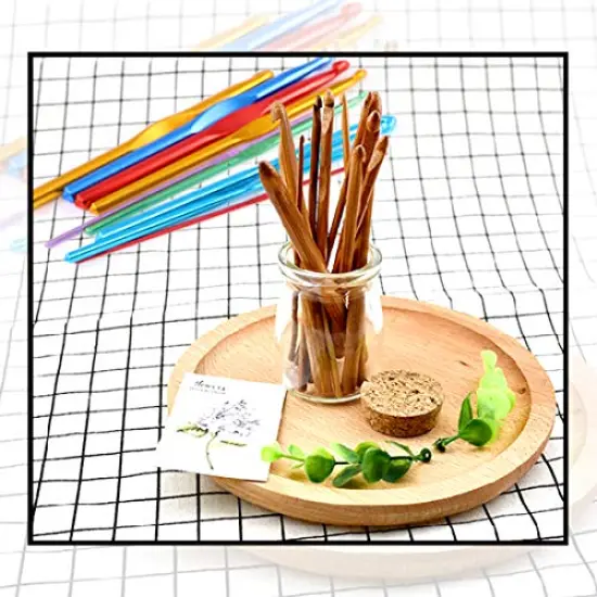 24 Pieces Crochet Hooks Set, 15Pcs 3 to 25 mm Wooden Bamboo Crochet Needle Knitting Hooks with 9Pcs 2 to 10 mm Aluminum 2-10 mm Handle Crochet Hooks for Sweater Hat Scarve Glove Knitted Weaving {4}