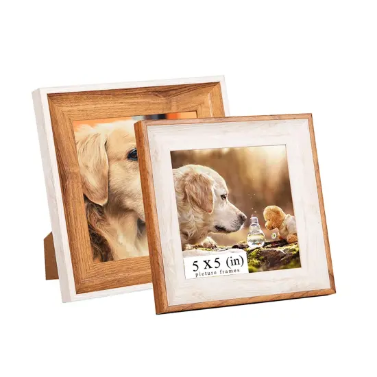 UILB Wooden 5x5 Square Picture Frames with Acrylic -Set of 2- Wall Mount & Table top Display Photo Frames Decor, Great for Baby Pictures, Weddings, Portraits,Christmas gifts {1}
