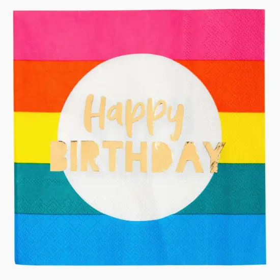Rainbow Gold Foil Happy Birthday Napkins – 16-Pack | Colorful Party Décor for Unicorn, Rainbow & Kids Themes {1}