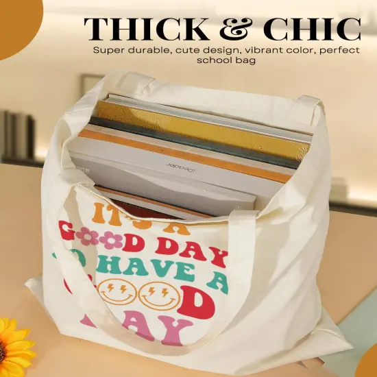 Canvas Tote Bag Aesthetic Cute For Women Y2K School Grocery Bag Cotton Cloth Beach Totes Gift For Kids Girl-Its A Good Day {5}
