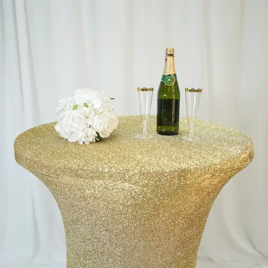 36" Metallic Fitted Spandex Cocktail Tablecloth Champagne {1}
