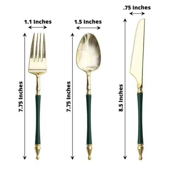 24-Piece Disposable Plastic Cutlery Set Gold & hunter green {2}