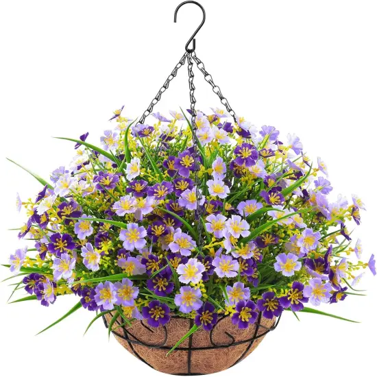 Everlasting Spring Charm: Artificial Hanging Flowers with Coconut-Lined Basket Orange {4}