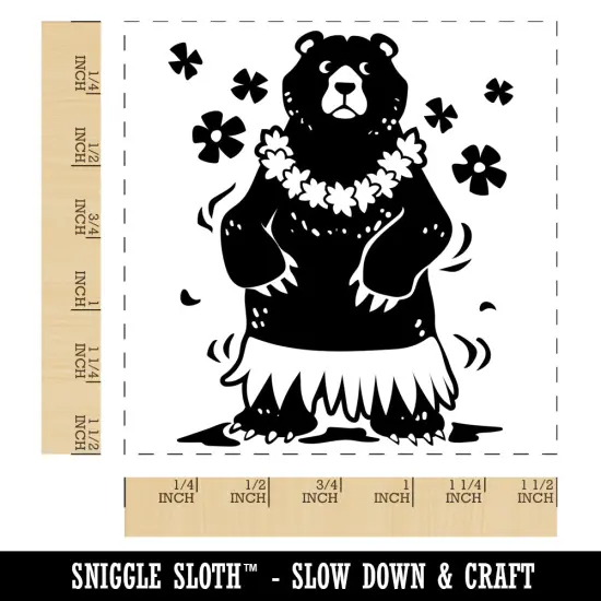 Luau Hawaiian Bear in Hula Skirt with Lei Self-Inking Rubber Stamp Ink Stamper Black {1}