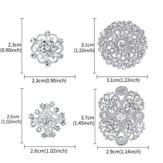 36 PCS Crystal Rhinestone Flower Brooches for DIY Craft Party (Silver ) {5}