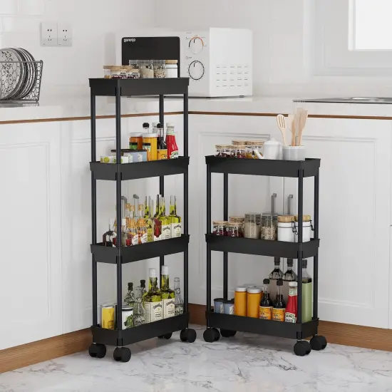 4 Tier Slim Storage Cart,Rolling Storage Cart,Narrow Shelf,Bathroom Rack,Mobile Shelving Unit Organizer for Kitchen, Bathroom, Laundry Room, Black {6}