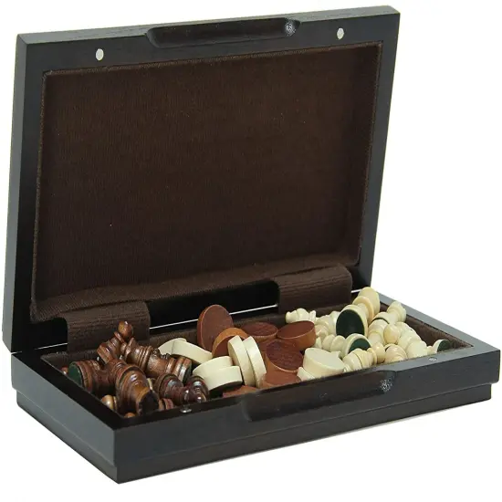 WE Games Magnetic Folding Chess & Checkers Set - Walnut Wood Finish - 8 inch for travel {2}