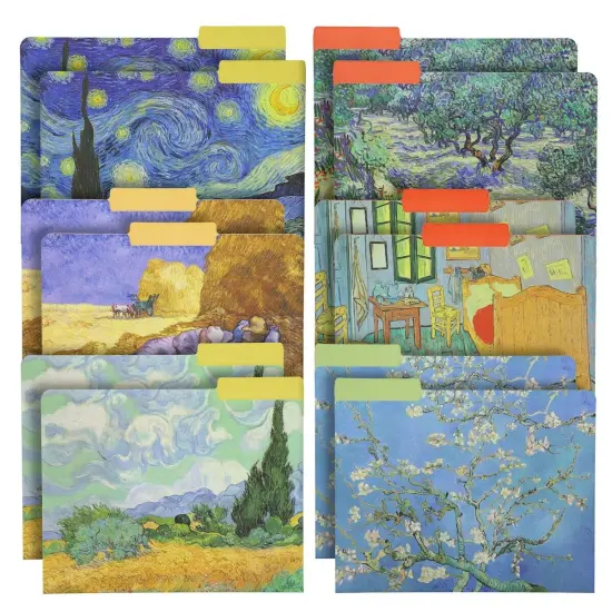 12x Van Gogh Decorative File Folder Letter Size 1/3 Cut Manilla Organizer {1}